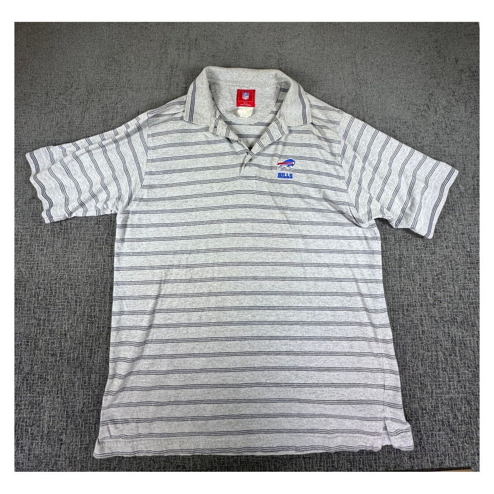 NFL Buffalo‎ Bills Polo Shirt Mens XL Gray Striped Embroidered Logo VTG
